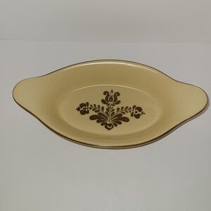 Pfaltzgraff Village Pattern Cream and Brown Floral Serving Dish Au Gratin Bowl